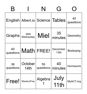 ACT Bingo Card
