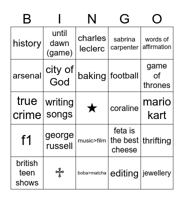 lia’s bingo Card
