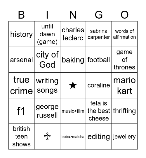 lia’s bingo Card