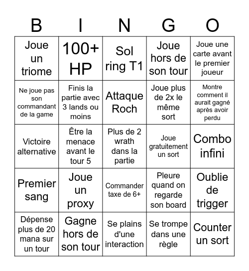 Bingo de la mauvaise foi Bingo Card