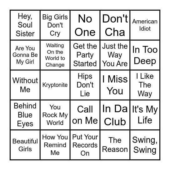 Now Thats what I Call A Decade! 2000-2009 Bingo Card