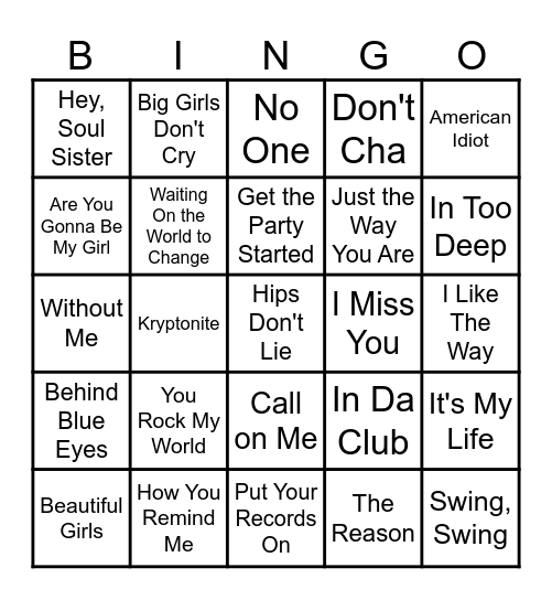 Now Thats what I Call A Decade! 2000-2009 Bingo Card