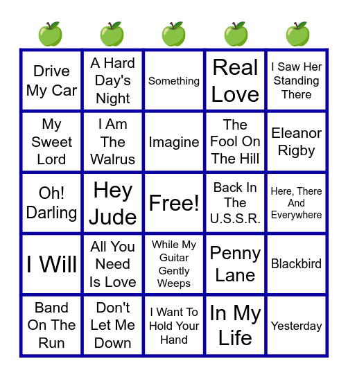 Beatles Songs Bingo Card