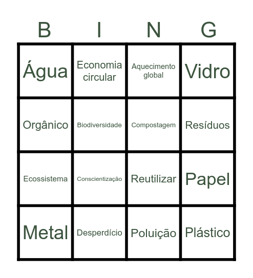 BINGO DA SUSTENTABILIDADE Bingo Card