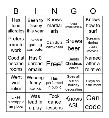 Mingle Bingo Card