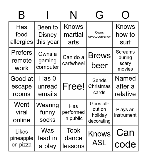 Mingle Bingo Card