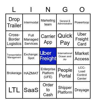 Freightversity - Uber Freight LINGO Bingo Card