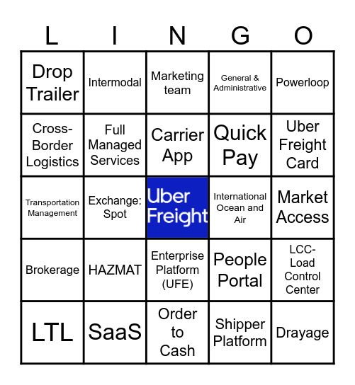 Freightversity - Uber Freight LINGO Bingo Card