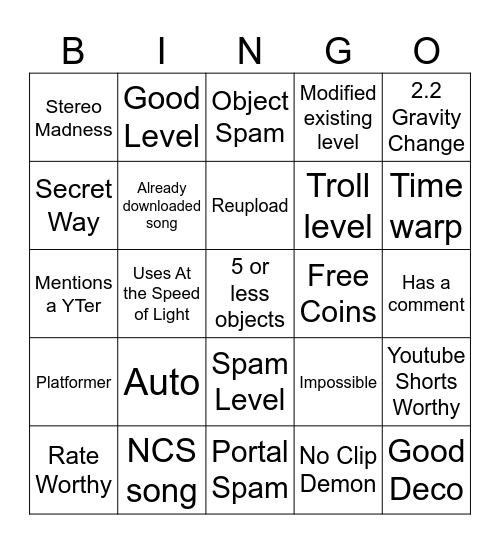 Recent Tab Bingo Card