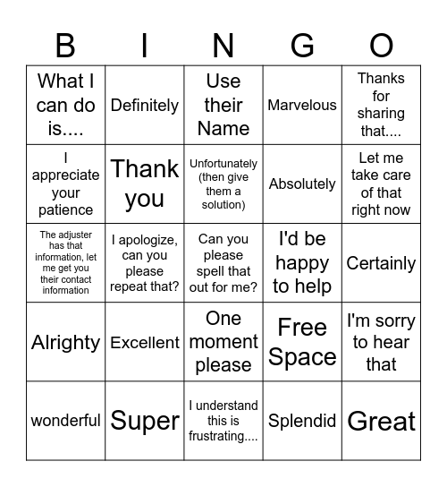 Positive Words and Phrases Bingo Card