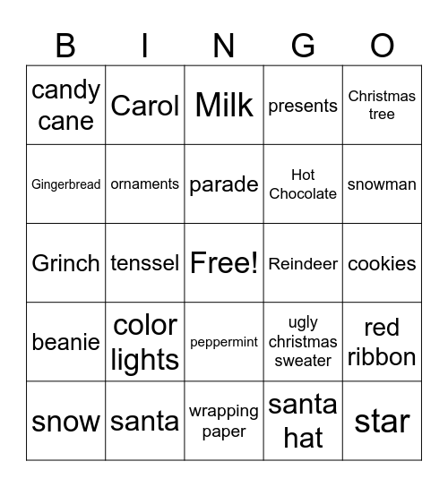 CHRISTMAS Bingo Card