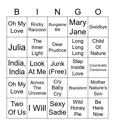 Be Here Now Bingo Card
