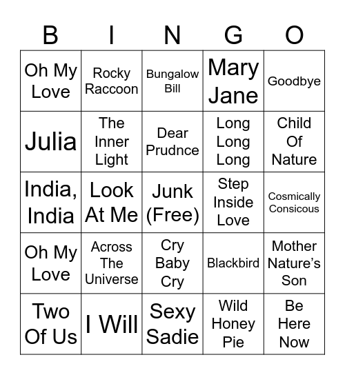 Be Here Now Bingo Card