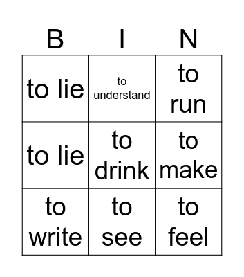 Irregular verbs Bingo Card