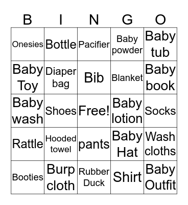 Rylee's Baby Shower Gift  Bingo Card