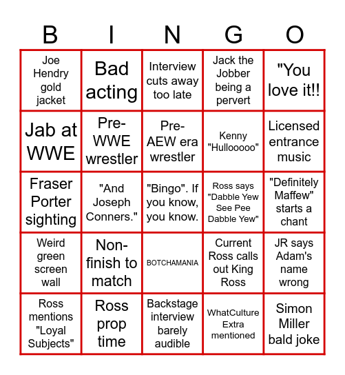 WCPW Watchalong Bingo Card
