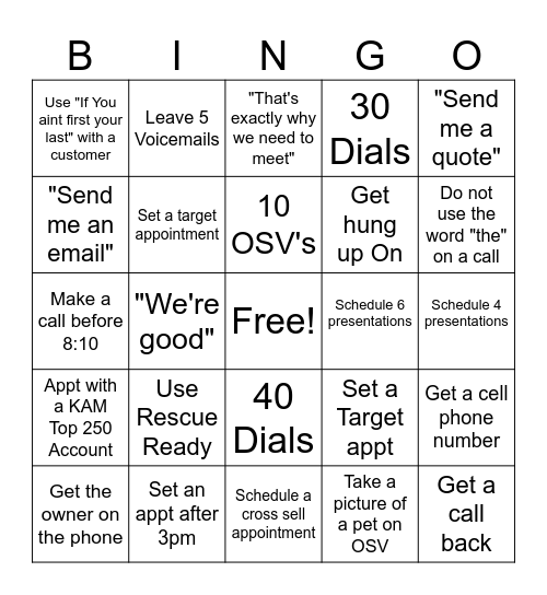 Phone Block Bingo Card