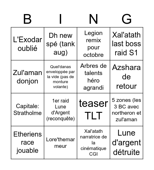 Annonce Gamescon WoW Bingo Card