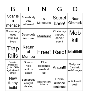 PAST LIFE Bingo Card