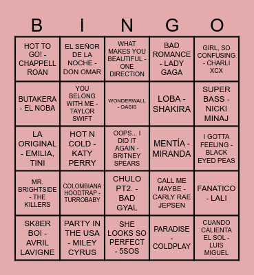 Bingo musical!!!! Bingo Card