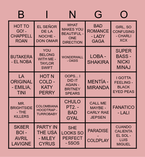 Bingo musical!!!! Bingo Card