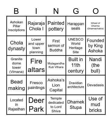 Heritage Bingo Card