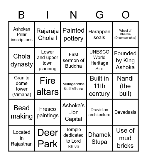 Heritage Bingo Card