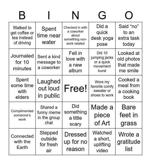 No Burnout Bingo Card