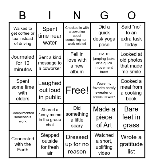 No Burnout Bingo Card