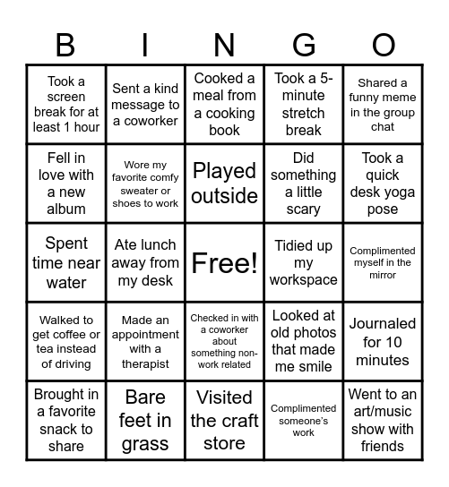 No Burnout Bingo Card