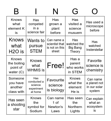 Grade 9 Science BINGO Card
