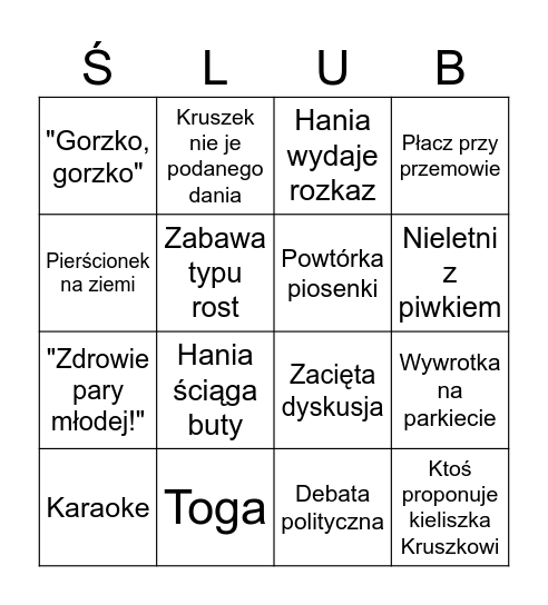 Weselne Bingo Card