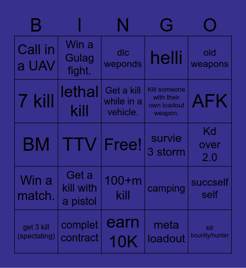 warzone bingo Card