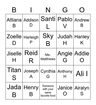 CORE II Math Bingo Card