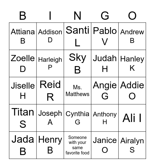 CORE II Math Bingo Card