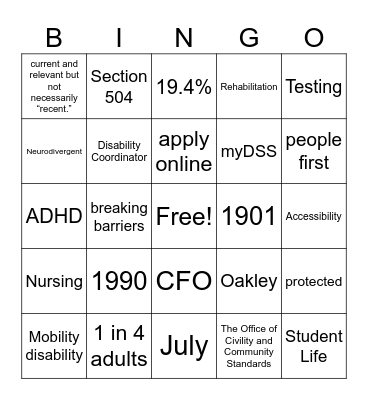 DSS Bingo Card