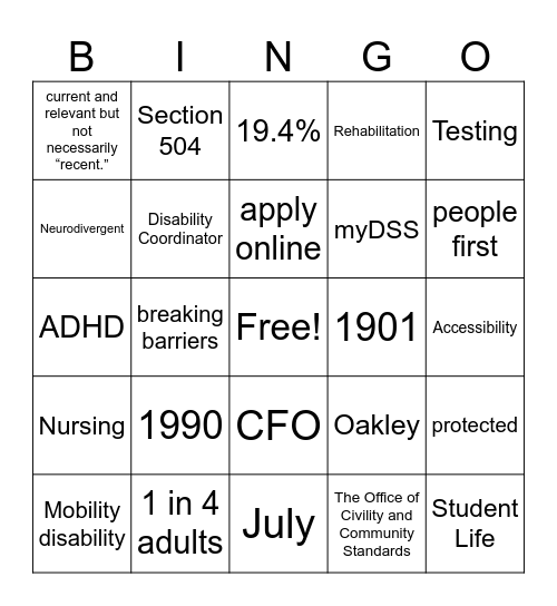DSS Bingo Card