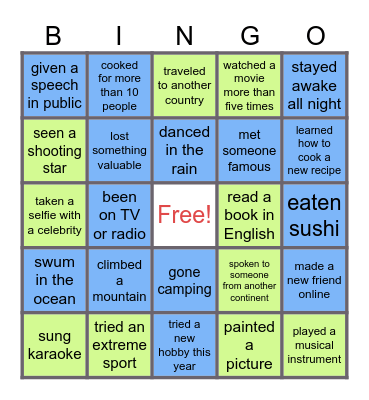 Have you ever...? Bingo Card