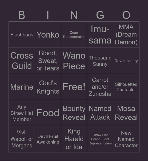 One Piece Chapter 1157 Bingo Card