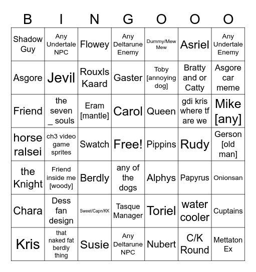 Wplace Deltarune/Undertale scavenger hunt Bingo Card