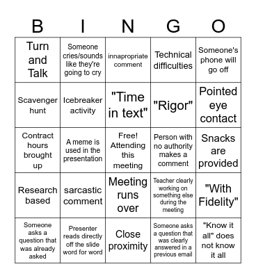 Teacher PD Bingo Card