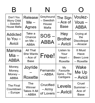 Songs of Sweden Bingo Card