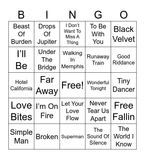 Easy Rock Mix Bingo Card