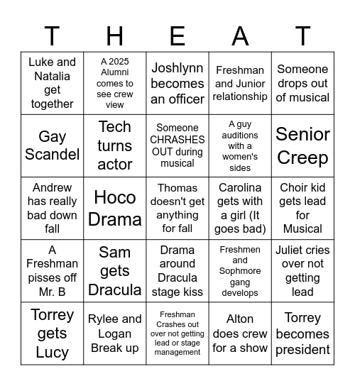 Theatre 25-26 Bingo Card Bingo Card
