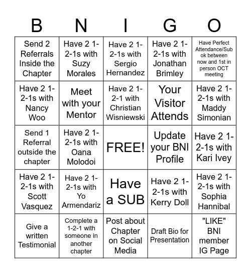 BNI BINGO Card