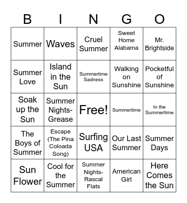 Summer Singo Bingo Card