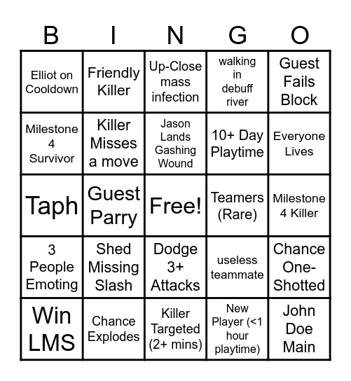Forsaken Bingo Card Bingo Card