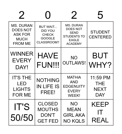 SYLLABUS BINGO Card