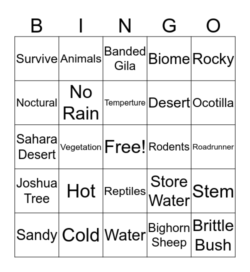 Desert Bingo Card