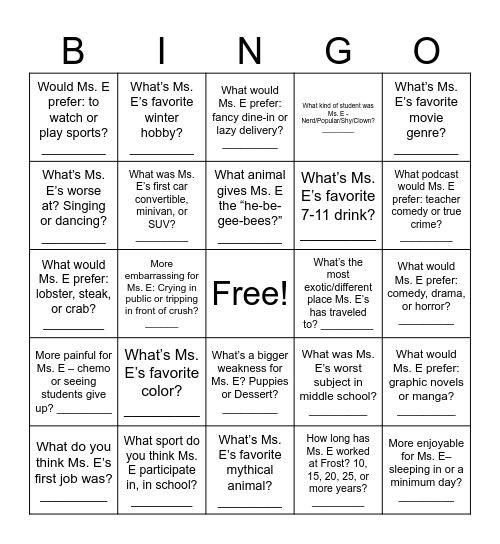Untitled Bingo Card